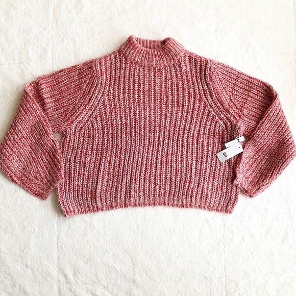 bp | Red Marled Puff Sleeve Cropped Sweater *NWT* - Picture 3 of 8